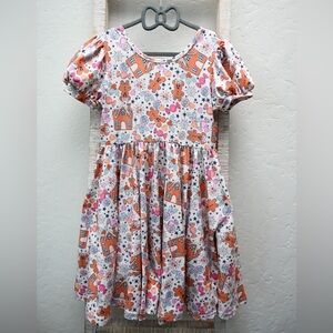 Charming Kids Dress with Orange and Purple Print